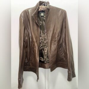 Banana Republic Soft Buttery Chocolate Brown Leather Jacket Large Funnel Neck